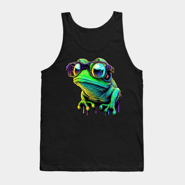 Synthwave/Retrowave neon FROG with Glasses Tank Top by Civilizationx